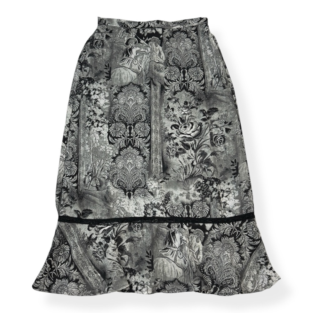Sag Harbor Ruffle Midi Skirt Womens Petite Size 6P Black White Gray